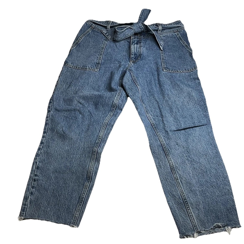 Abercrombie & Fitch Womens Jeans 8R 29 Mom Jean Raw Hem Tie Waist Denim Y2K